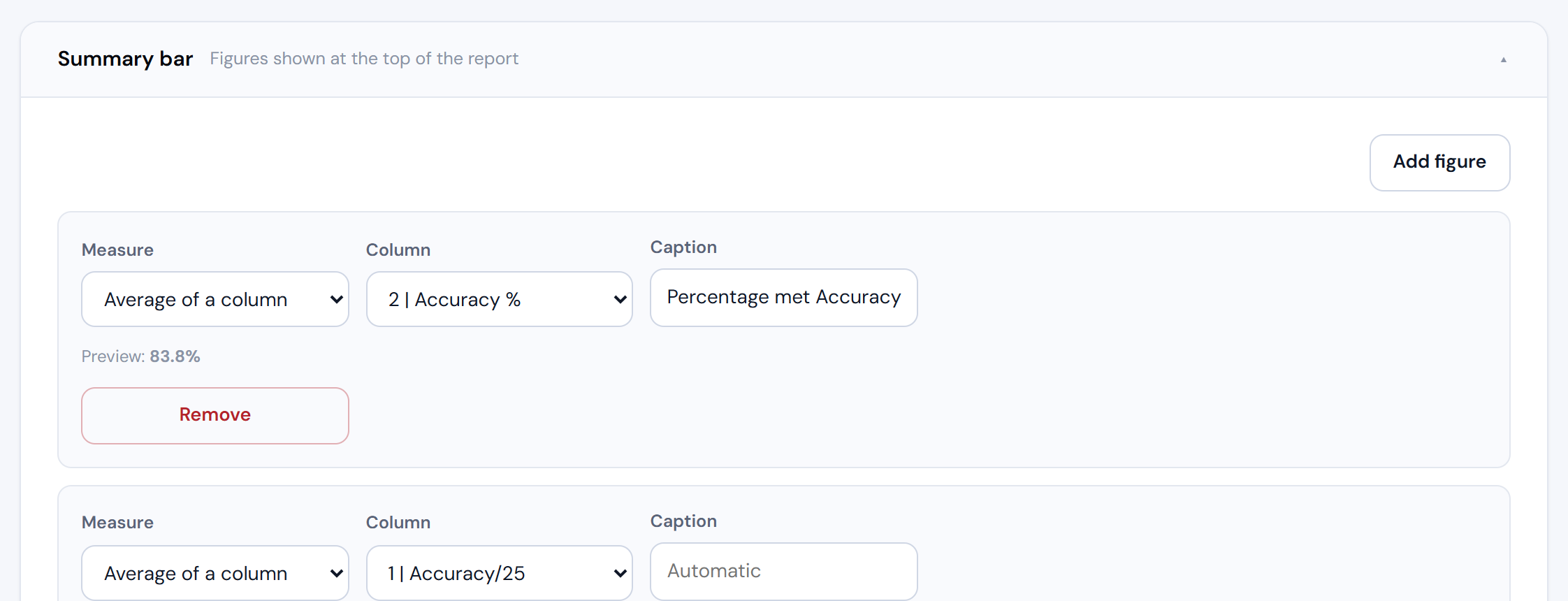 Summary bar panel listing the headline figures.